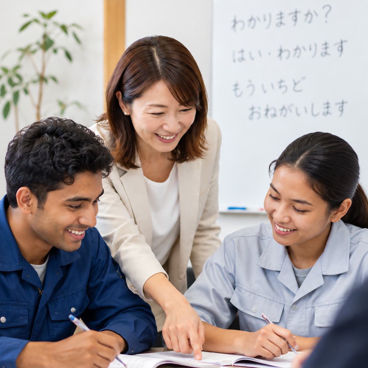 外国籍社員への日本語研修の様子